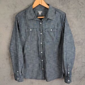 Carhartt Denim Chambray Shirt Blue Button Up Women's Size Medium Classic